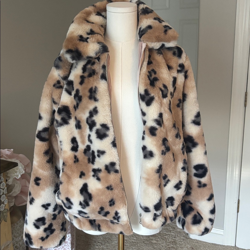 Catherine Malandrino Animal Print Faux Fur Coat